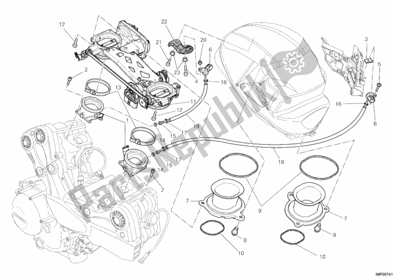 All parts for the Throttle Body of the Ducati Multistrada 1200 USA 2012